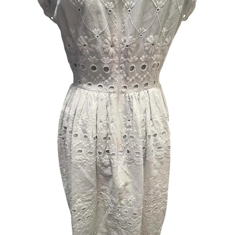 Kate Spade White Cotton Eyelet Ruffled Dress Boho Cottage Fairy Sleeveless 4